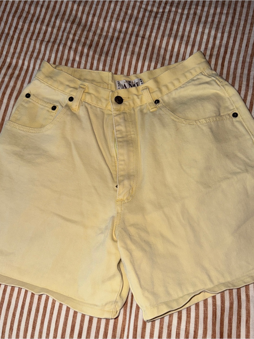 Ami Men's Pale Yellow Denim Shorts